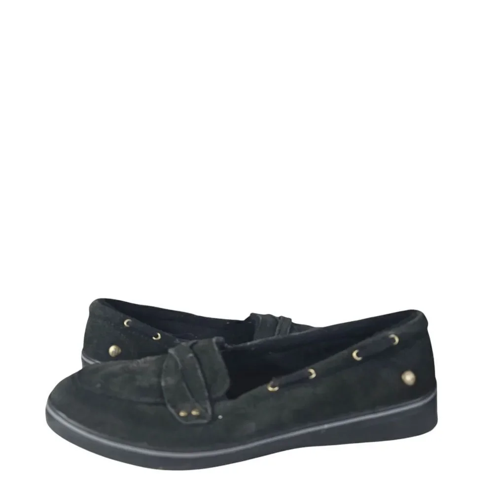 Black Suede Slip-On Loafers with Gold Studs